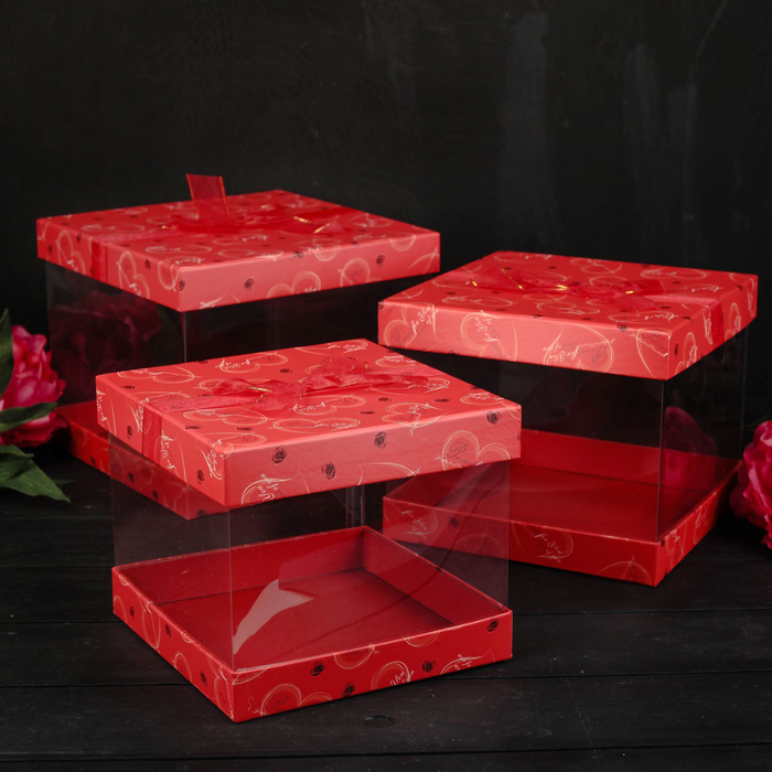 Набор коробок 3в1, красный, 22 х 22 х 18 - 18 х 18 х 15 см