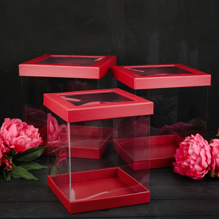 Набор коробок 3в1, красный, 23 х 23 х 26 - 16 х 16 х 23 см