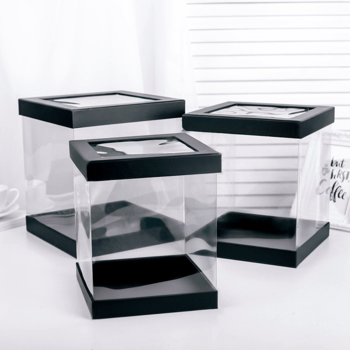 Набор коробок 3в1, чёрный, 23 х 23 х 26 - 16 х 16 х 23 см