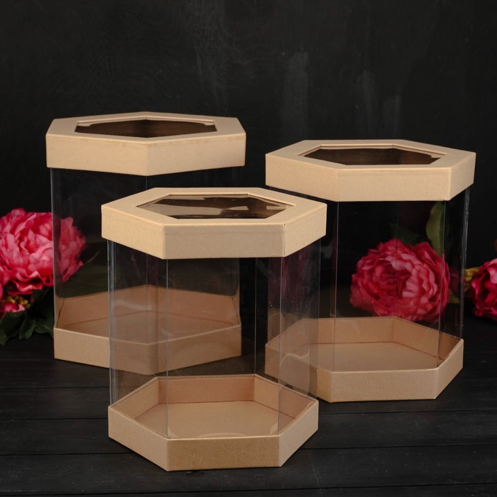 Набор коробок 3в1, бежевый, 22 х 22 х 26 - 18 х 18 х 23 см