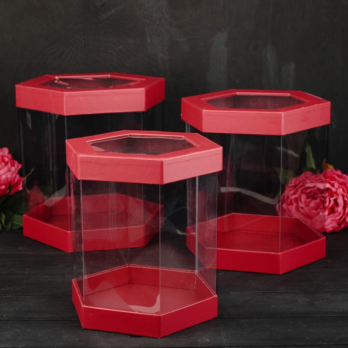 Набор коробок 3в1, красный, 22 х 22 х 26 - 18 х 18 х 23 см