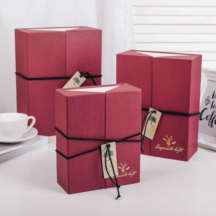 Набор коробок 3в1, бордовый, 27 х 20 х 10 - 19 х 15 х 6,5 см