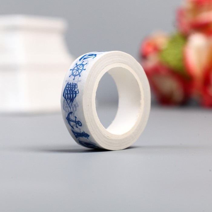 Клейкая лента декоративная бумажная "Морская" ширина 1,5 см намотка 10 метров