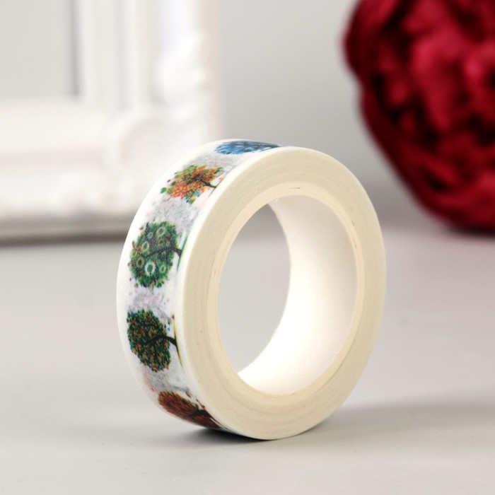 Клейкая лента декоративная бумажная "Деревья" ширина 1,5 см намотка 10 метров