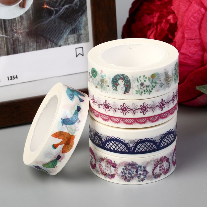 Клейкая лента декоративная бумажная "Свобода природы" ширина 1,5 см намотка 10 метров МИКС