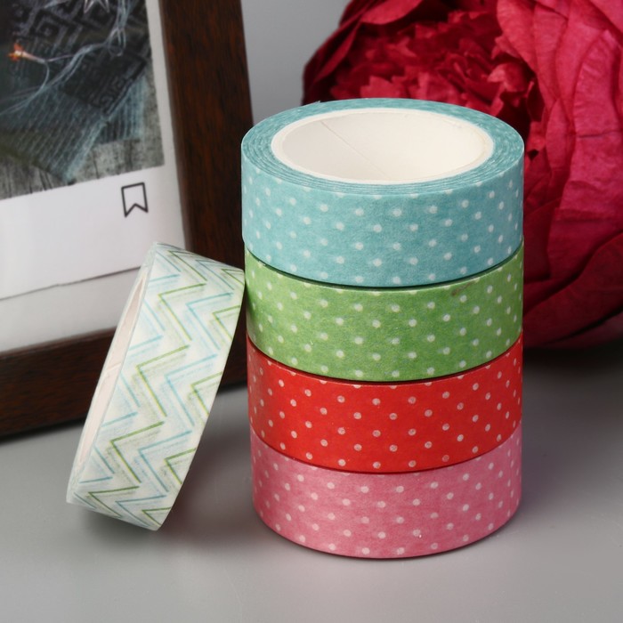 Клейкая лента декоративная бумажная "Яркие краски" ширина 1,5 см намотка 10 метров МИКС