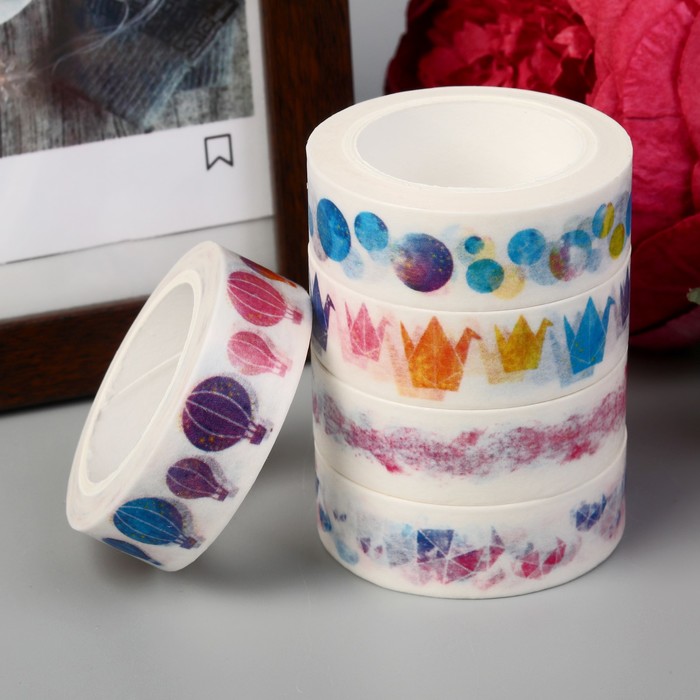 Клейкая лента декоративная бумажная "Коронация" ширина 1,5 см намотка 10 метров МИКС