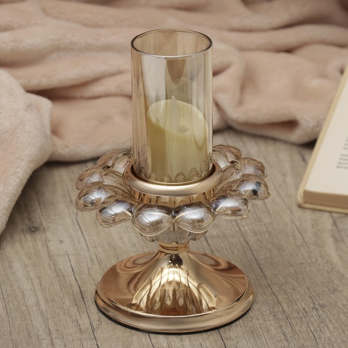 Подсвечник металл, стекло на1 свечу "Цветок жизни" золото 18х12,5х12,5 см