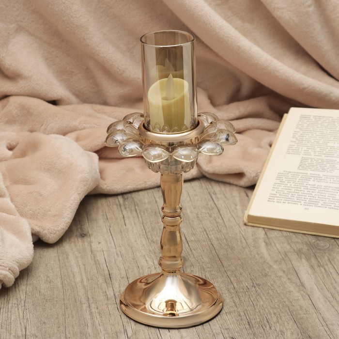 Подсвечник металл, стекло на1 свечу "Цветок жизни" золото 26х12,5х12,5 см