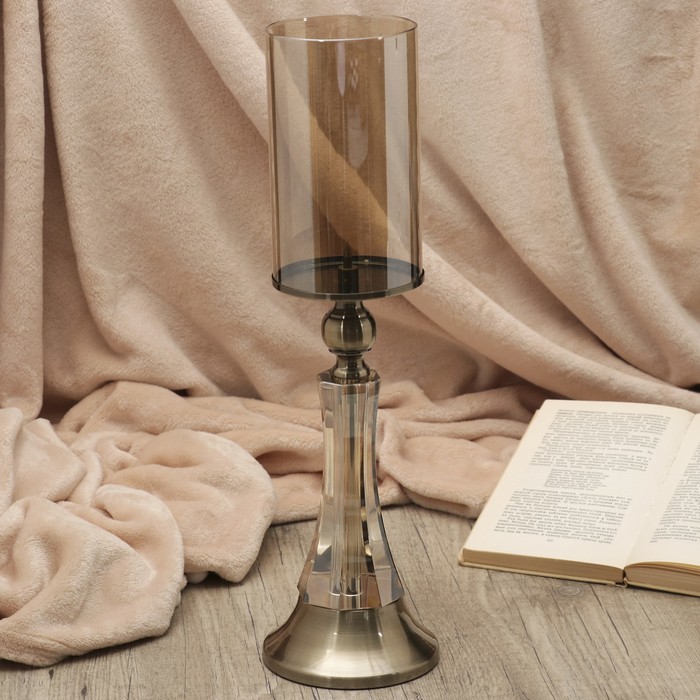 Подсвечник металл, стекло на1 свечу "Грани" 40х10х10 см