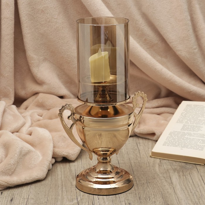 Подсвечник металл, стекло на1 свечу "Кубок" золото 33х20х11 см