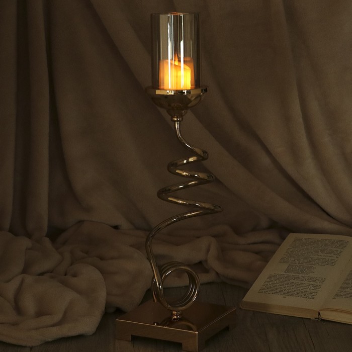 Подсвечник металл, стекло на1 свечу "Спираль" золото 44х13х13 см