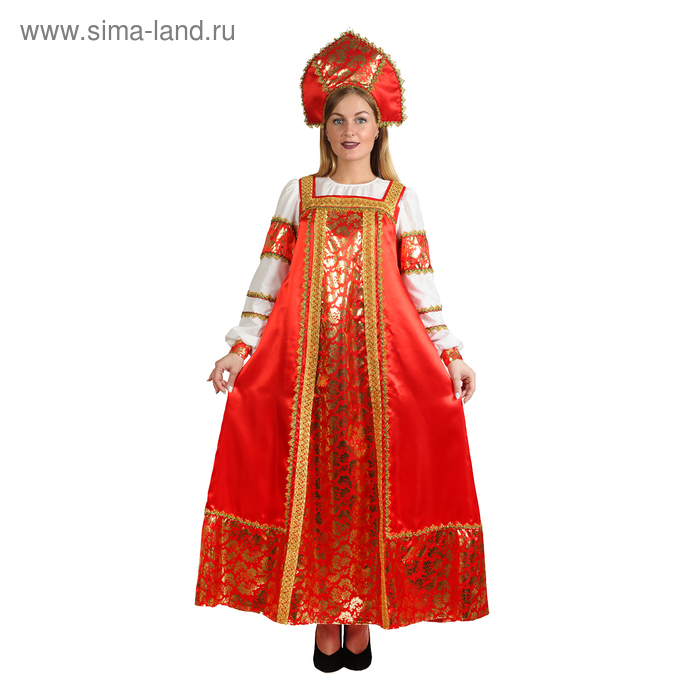 фото Русский народный костюм "любавушка", платье, кокошник, атлас, р-р 48, рост 170 см страна карнавалия