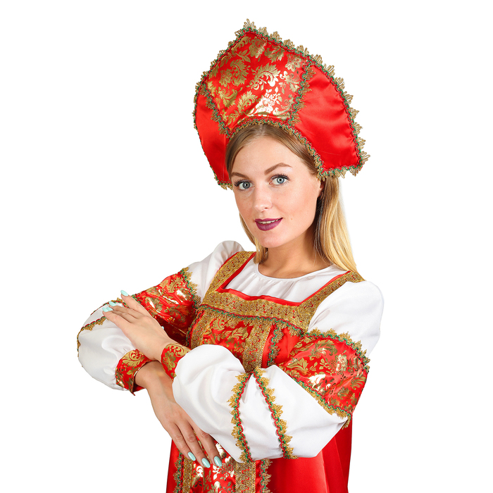 Русский народный костюм "Любавушка", платье, кокошник, атлас, р-р 48, рост 170 см