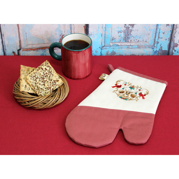 Варежка-прихватка "Олень и снегири" 30х20 см,саржа, хл 100%, 230 г/м2,  терракотовый