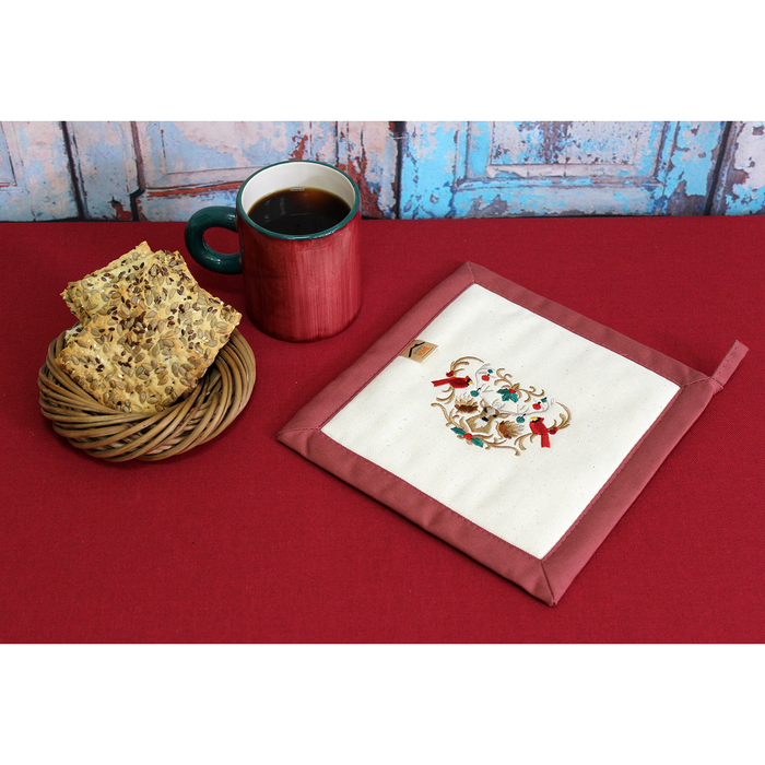 Прихватка "Олень и снегири" 22,5 х 22,5 см, цвет терракотовый