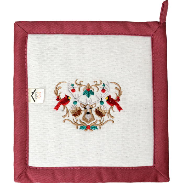 Прихватка "Олень и снегири" 22,5 х 22,5 см, цвет терракотовый