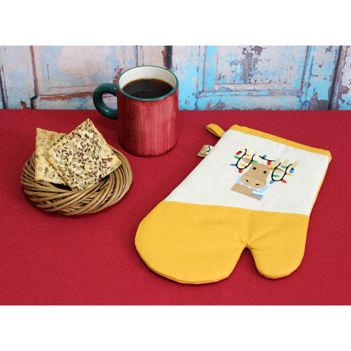 Варежка-прихватка "Олень с огоньками" 30х20 см, саржа, хл 100%, 230 г/м2, янтарный