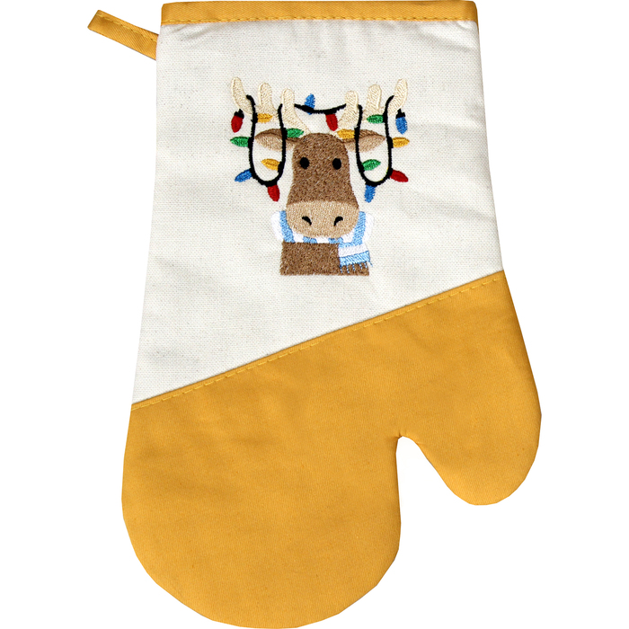 Варежка-прихватка "Олень с огоньками" 30х20 см, саржа, хл 100%, 230 г/м2, янтарный