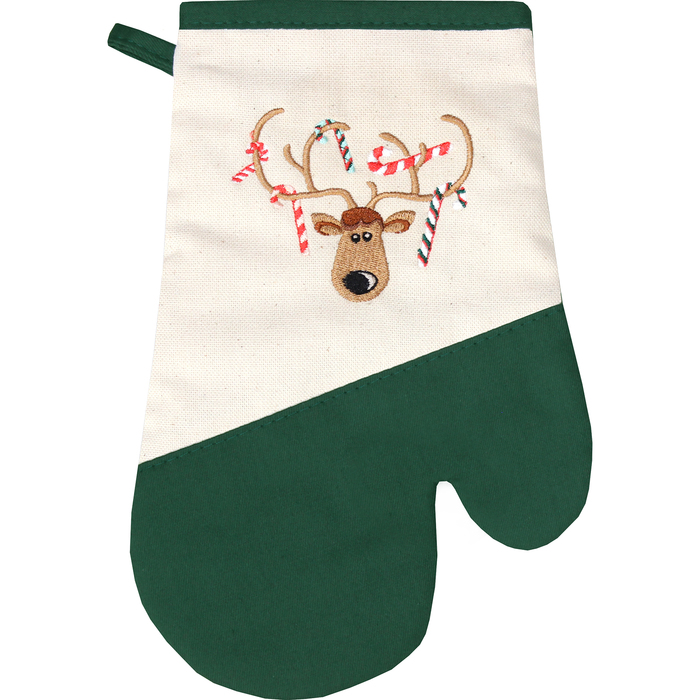 Варежка-прихватка "Карамельный олень" 30х20 см, саржа, хл 100%, 230 г/м2, изумруд