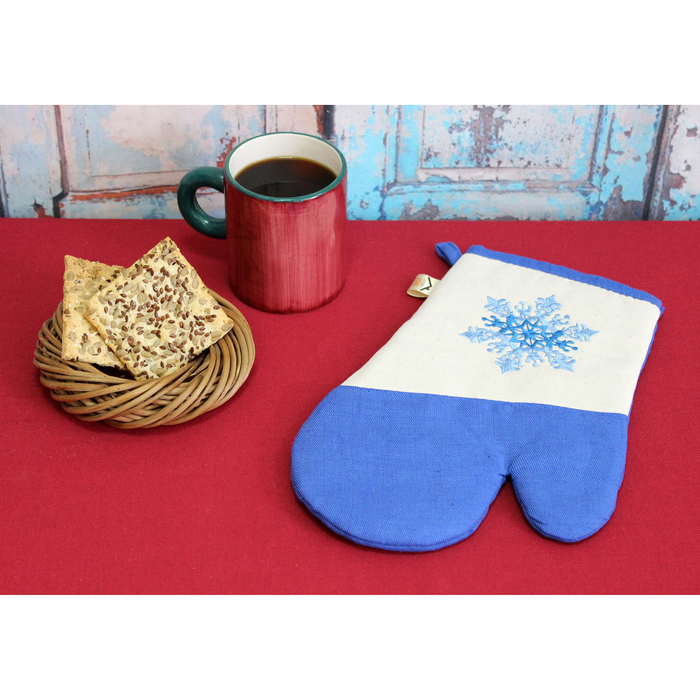 Варежка-прихватка "Снежинка" 30х20 см, саржа, хл 100%, 230 г/м2, небесный