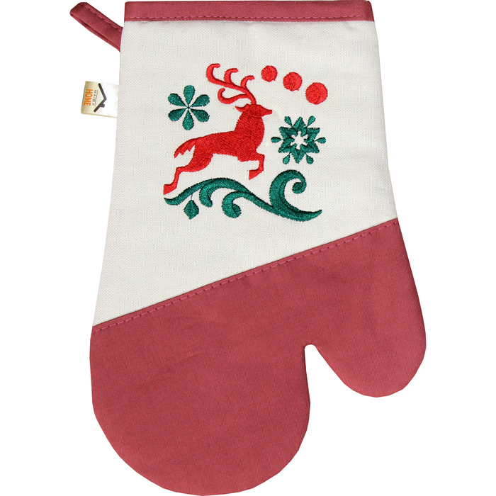 Варежка-прихватка "Рождественские олени" 30х20 см, саржа, хл 100%, 230 г/м2, розовый