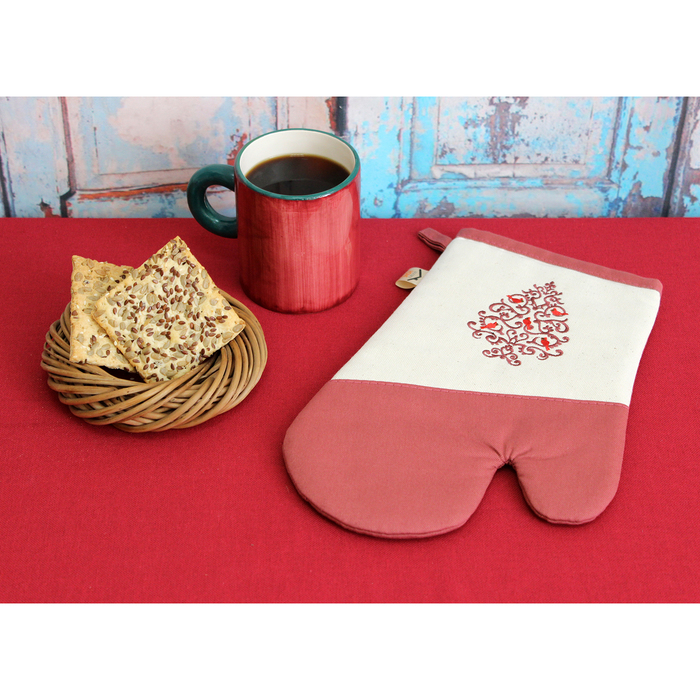 Варежка-прихватка "Снегири на елке" 30х20 см, саржа, хл 100%, 230 г/м2, розовый