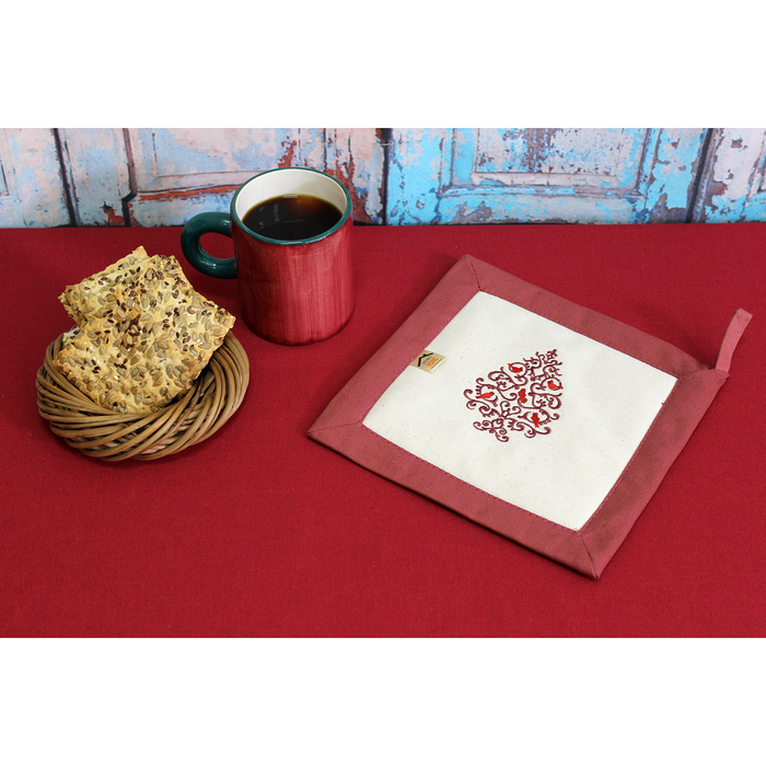 При х ватка "Снегири на елке"22,5 х 22,5 см, цвет терракотовый