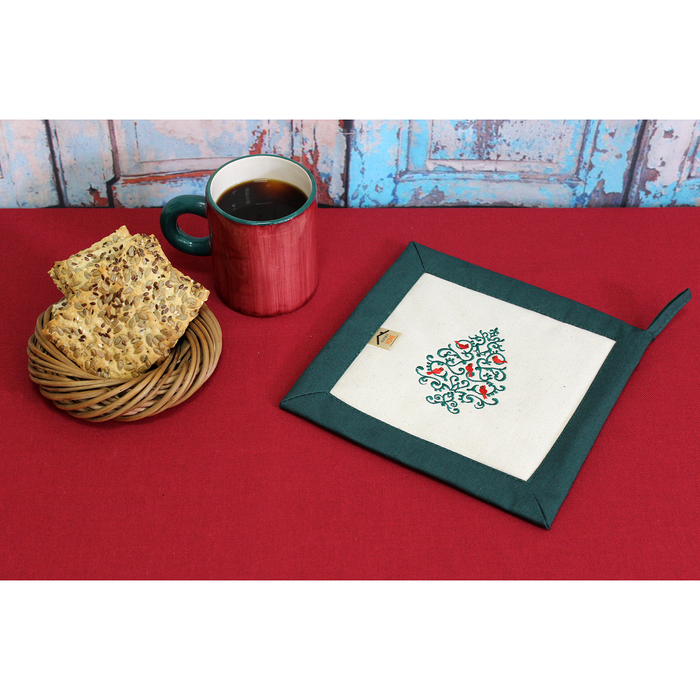 При х ватка "Снегири на елке" 22,5 х 22,5 см, цветизумруд