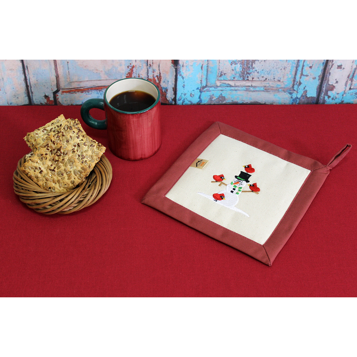 При х ватка "Снеговик и снегири" 22,5 х 22,5 см, цвет терракотовый