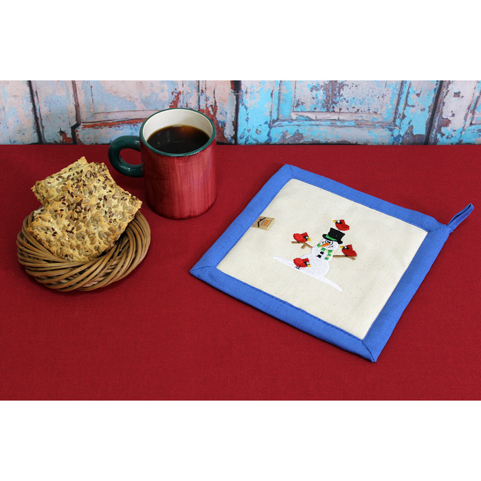 При х ватка "Снеговик и снегири" 22,5 х 22,5 см, цвет небесный