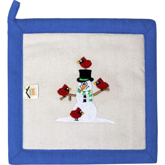 При х ватка "Снеговик и снегири" 22,5 х 22,5 см, цвет небесный