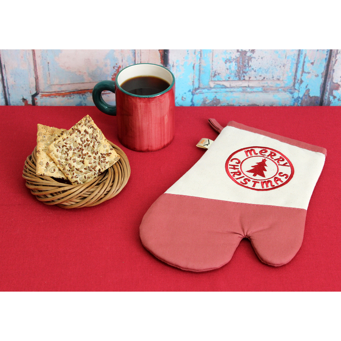 Варежка-прихватка "MERRY CHRISTMAS " 30х20 см, саржа, хл 100%, 230 г/м2, розовый