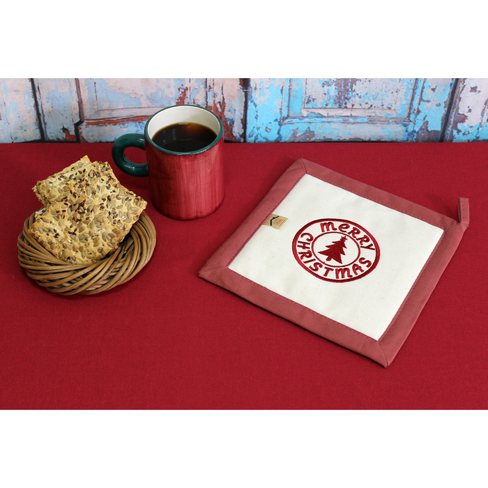Прихватка "MERRY CHRISTMAS " 22,5х22,5 см, саржа, хл 100%, 230 г/м2, терракотовый