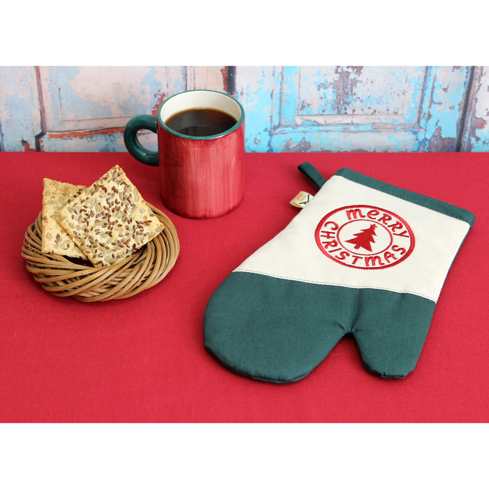 Варежка-прихватка "MERRY CHRISTMAS " 30х20 см, саржа, хл 100%, 230 г/м2, изумруд