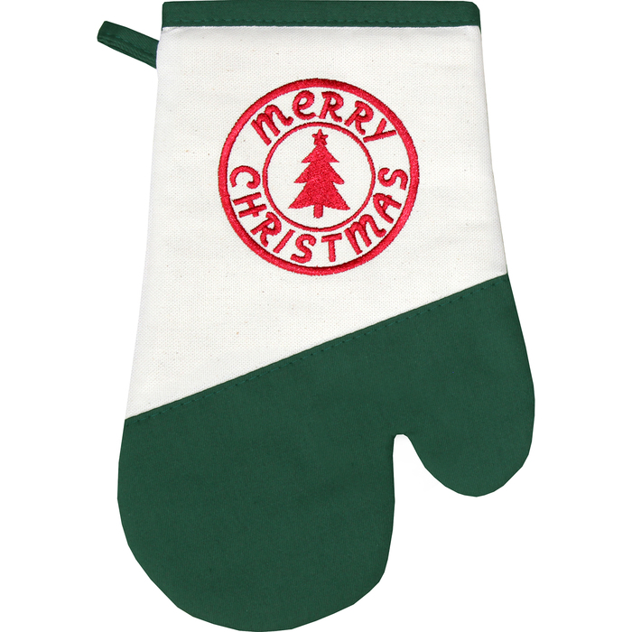Варежка-прихватка "MERRY CHRISTMAS " 30х20 см, саржа, хл 100%, 230 г/м2, изумруд