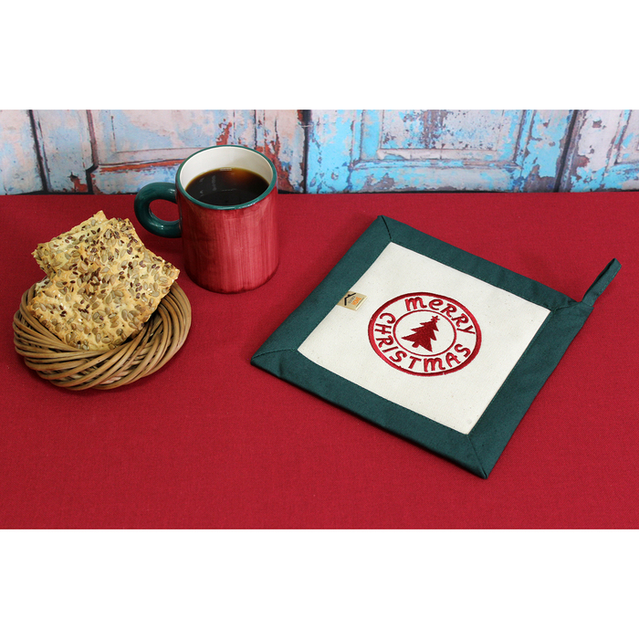 Прихватка "MERRY CHRISTMAS " 22,5х22,5 см, саржа, хл 100%, 230 г/м2, изумруд
