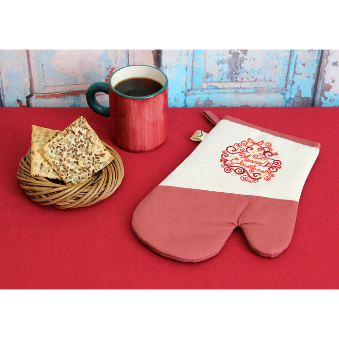 Варежка-прихватка "MERRY CHRISTMAS- звёзды" 30х20 см, саржа, хл 100%, 230 г/м2, розовый