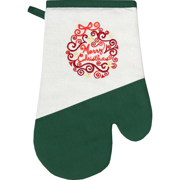 Варежка-прихватка "MERRY CHRISTMAS - звёзды"30х20 см, саржа, хл 100%, 230 г/м2, изумруд