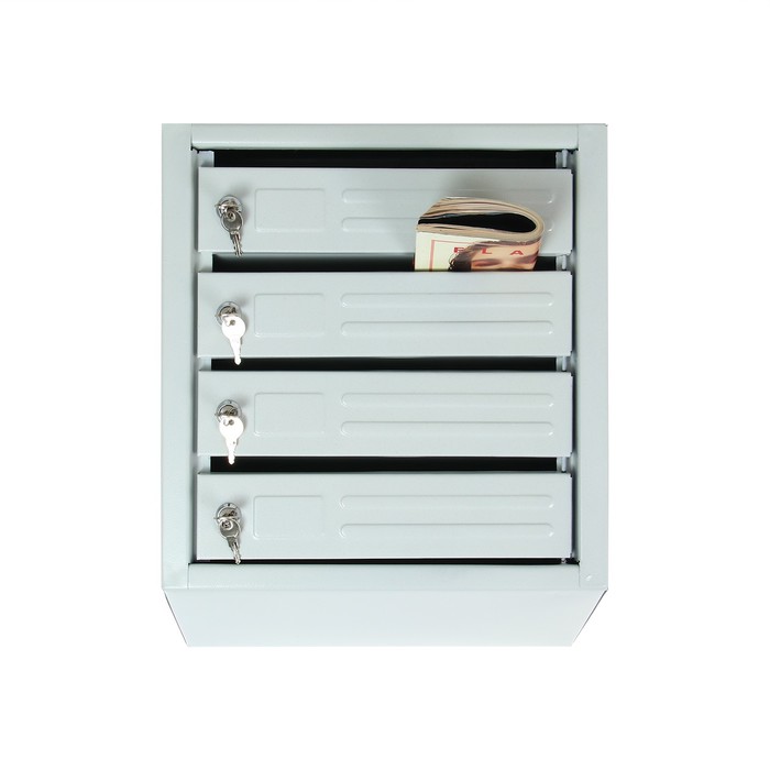 Ящик почтовый вертикальный многосекционный, 4 секции, без задней стенки, замок с ключами, серый