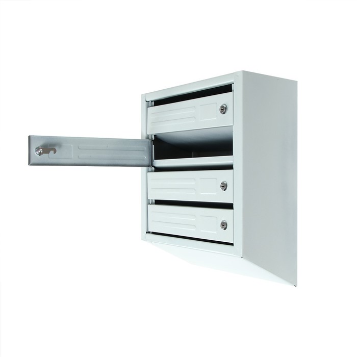 Ящик почтовый вертикальный многосекционный, 4 секции, без задней стенки, замок с ключами, серый