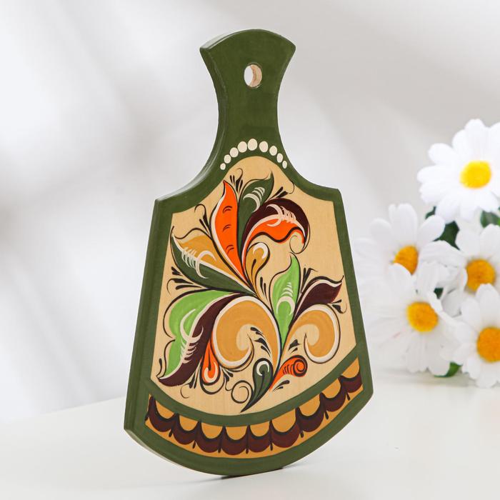 Досочка разделочная «Фигурная», 12×0,8×17 см, зелёная, ракульская роспись