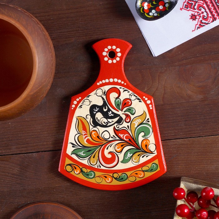 Досочка разделочная «Фигурная», 12×0,8×17 см, красная, ракульская роспись