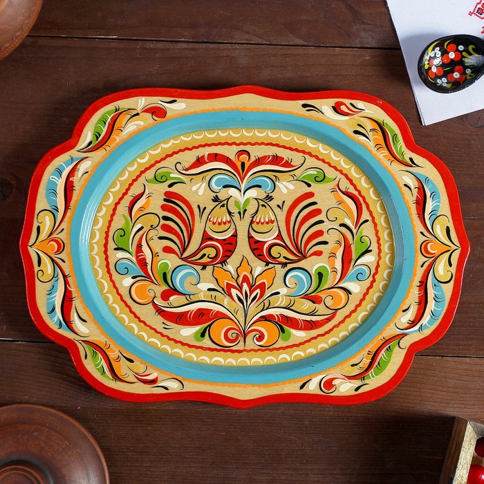 Поднос, малый, 29×21×1,5 см, ракульская роспись
