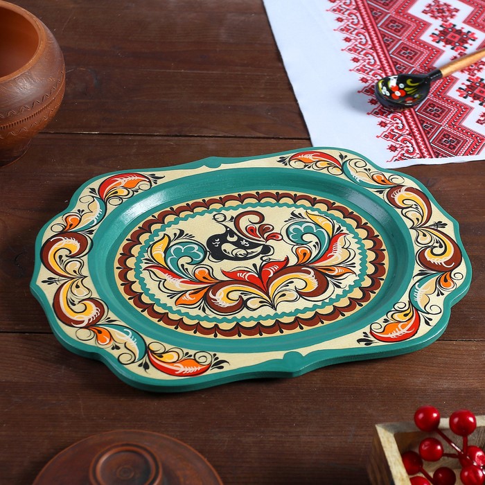 Поднос, малый, 29×21×1,5 см, ракульская роспись