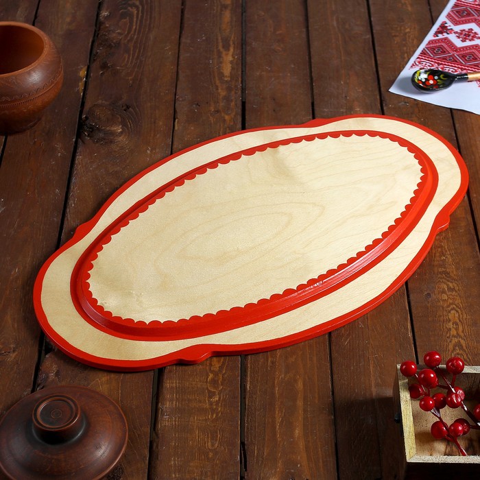 Поднос, фигурный, 29×21×1,5 см, пермогорская роспись