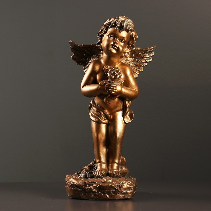 Фигура "Ангел с розой стоя" 17х22х45см бронза