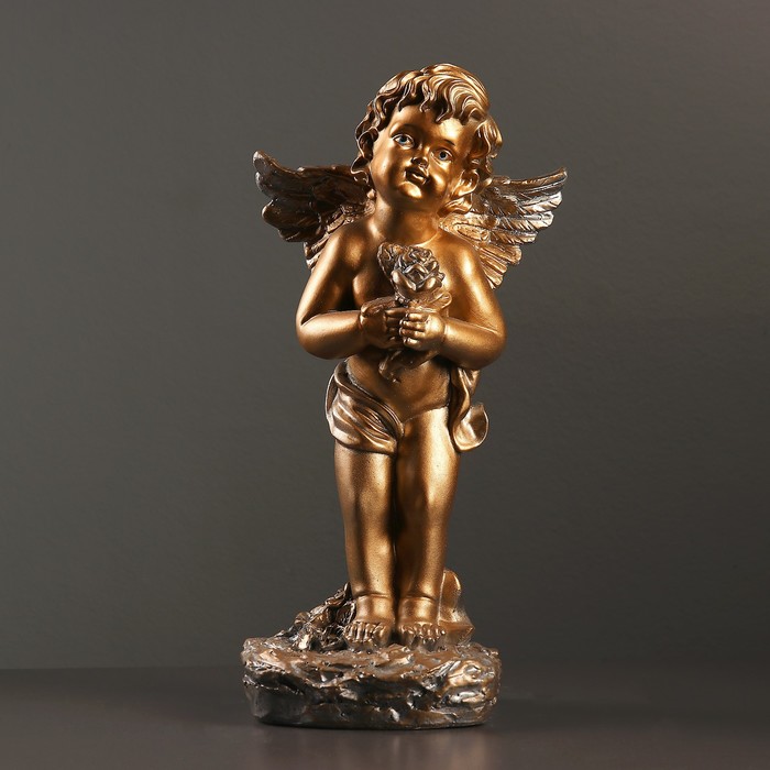 Фигура "Ангел с розой стоя" бронза-серебро