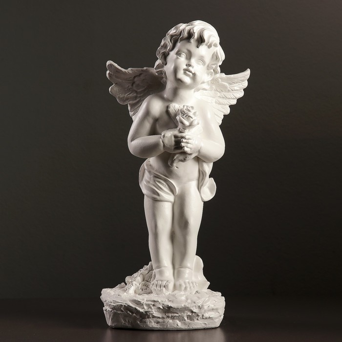 Фигура "Ангел с розой стоя" 22х14х45см белый