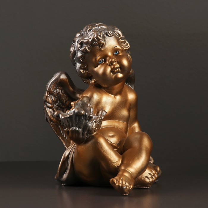 Подсвечник "Ангел с цветком в руке", бронза-серебро